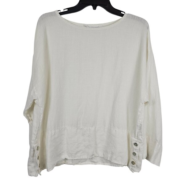 Bryn Walker M ivory Natural Fiber Linen Coastal Quiet Luxury Minimalist Top - Picture 1 of 10